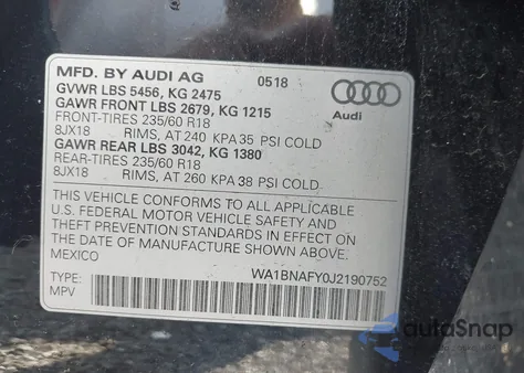 2018 Audi Q5 2.0T Premium/2.0T Tech Premium from USA, damaged, VIN WA1BNAFY0J2190752
